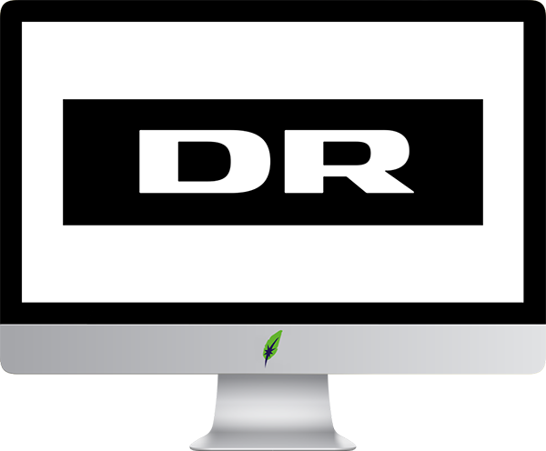 Afbeelding computerscherm met logo DR Danmarks Radio - in kleur op transparante achtergrond - 600 * 496 pixels